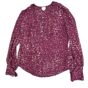 Converse One Star Long Sleeve Pintuck Button-Front Blouse M Purple Cream READ